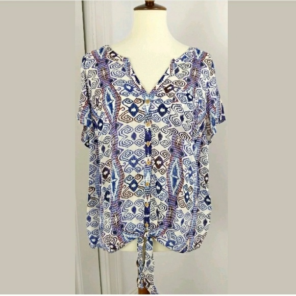 Lucky Brand Tops - Lucky Brand Aztec Print Boho Peasant Blouse Top